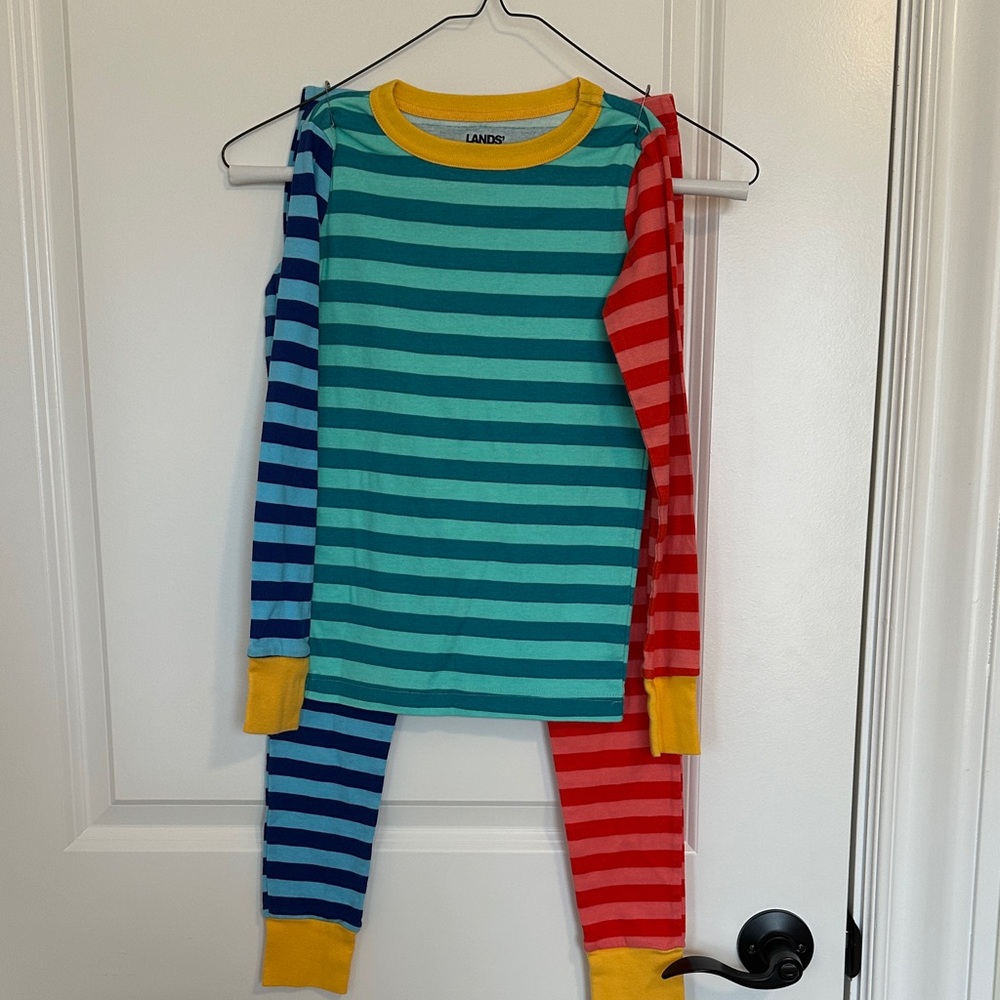 Lands' End Kids Striped Pajama Set - Blue, Red, Yellow